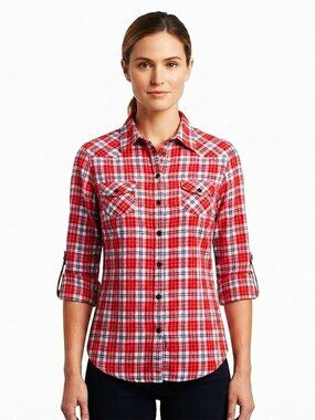 Urban Behavior Fitted Tab Sleeve Checkered Flannel Shirt- Sz. Sm